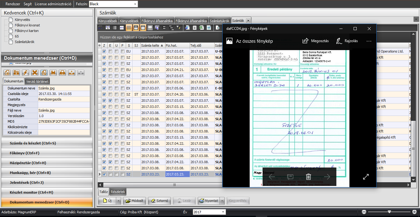 Dokumentum menedzser feltöltő ablak