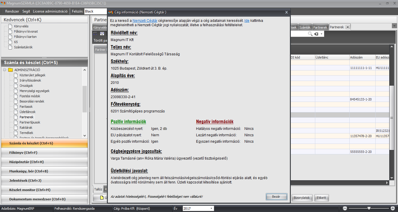 Céginformációk lekérése