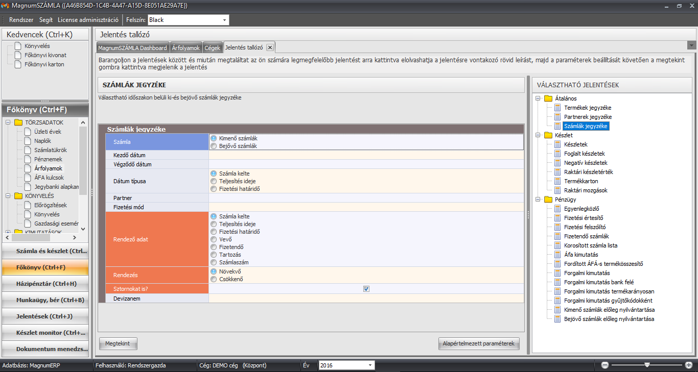 Jelentés tallózó lekérdező ablak