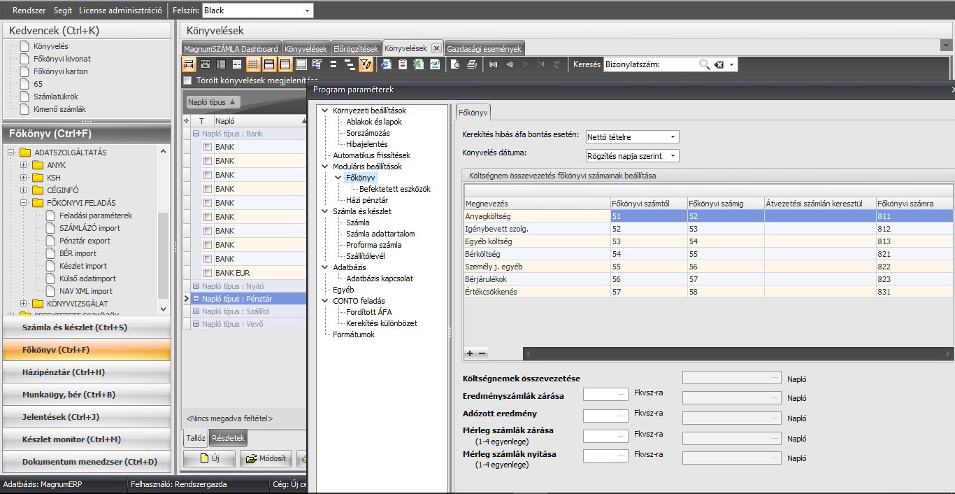 MagnumFŐKÖNYV beállítások