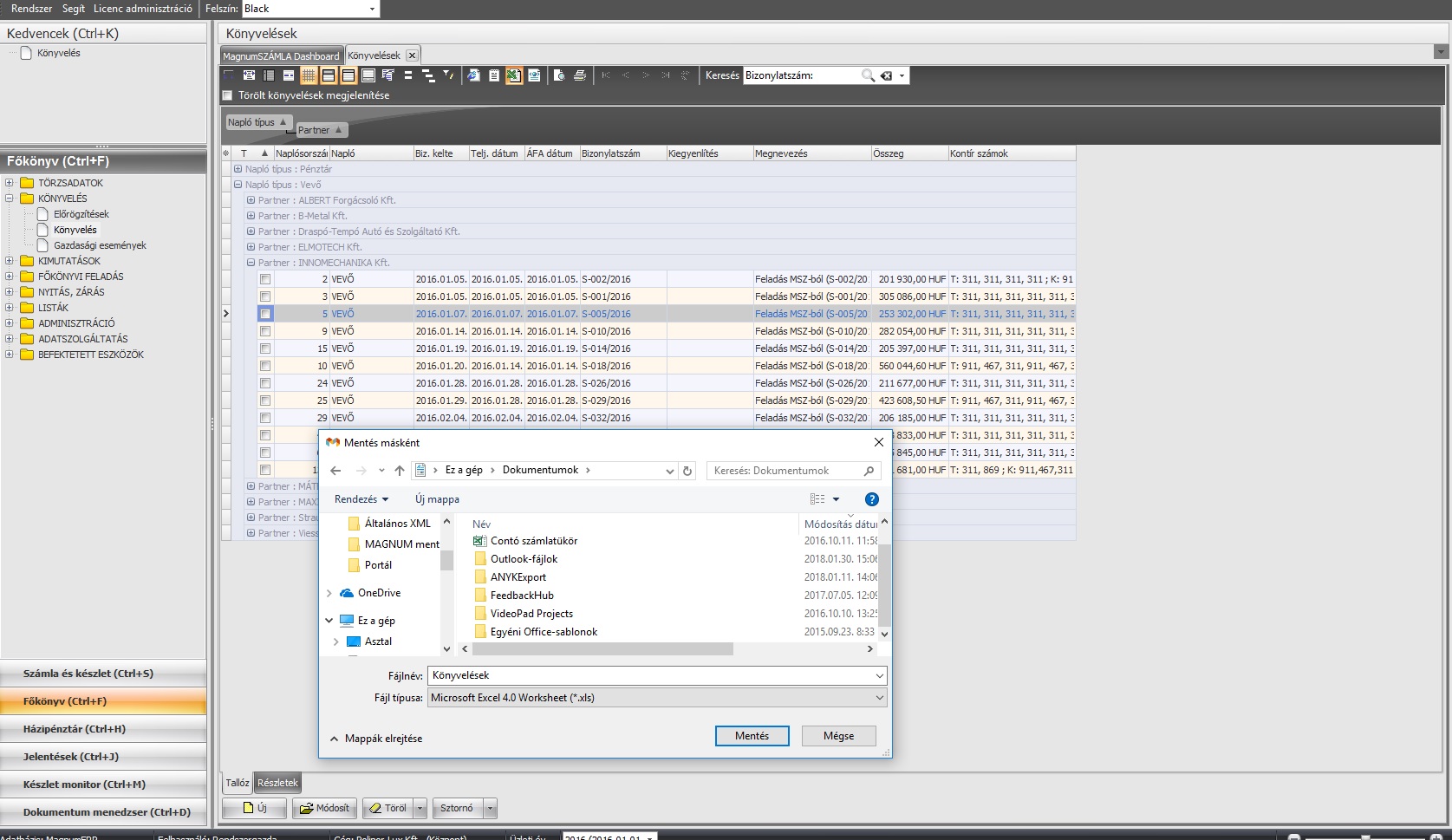 Főkönyvi lekérdezések mentése MagnumFőkönyv