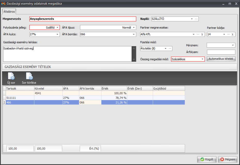 Előre rögzített gazdasági esemény Főkönyv_2